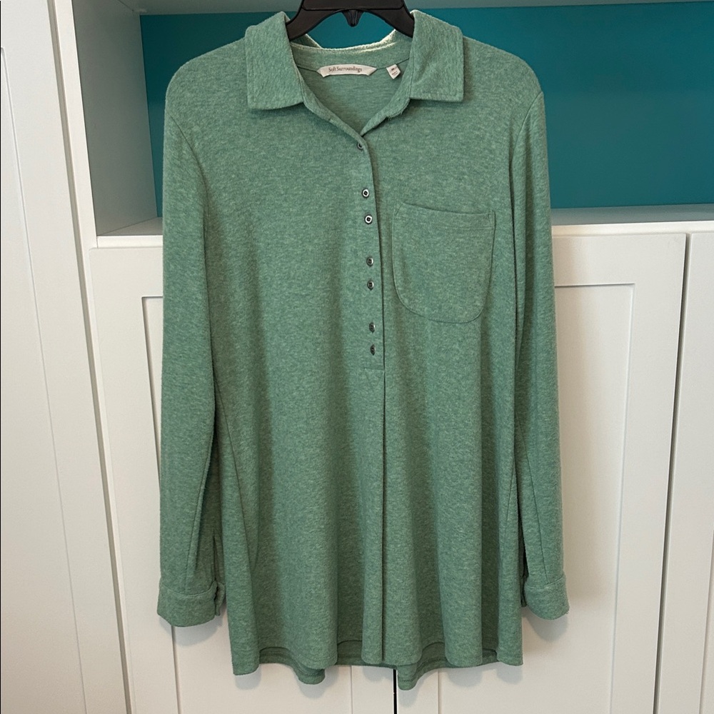 Soft Surroundings Green Button Down Shirt